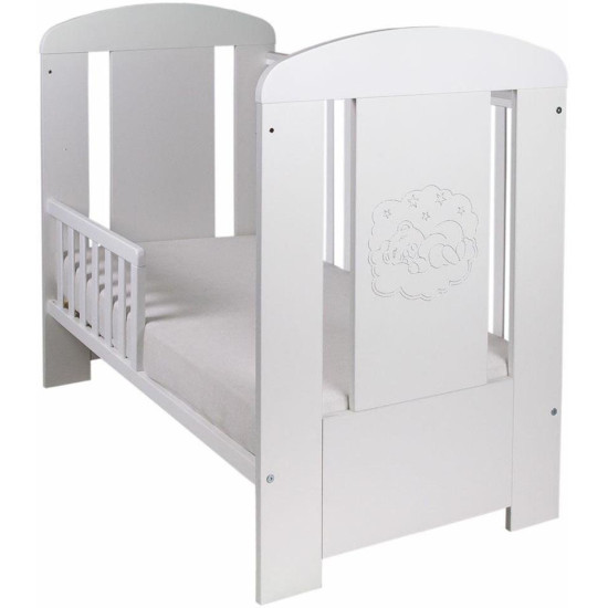 DREWEX BEAR Premium bērnu gulta ar noņemamu sānu 120x60cm, White DREWEX BEAR Premium bērnu gulta ar noņemamu sānu 120x60cm, White