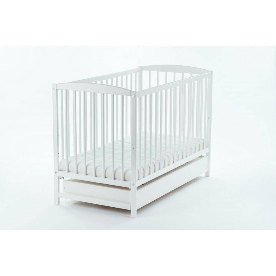 DREWEX KUBA DELUX Bērnu gulta ar noņemamu sānu un atvilktni 120x60cm, White DREWEX KUBA DELUX Bērnu gulta ar noņemamu sānu un atvilktni 120x60cm, White