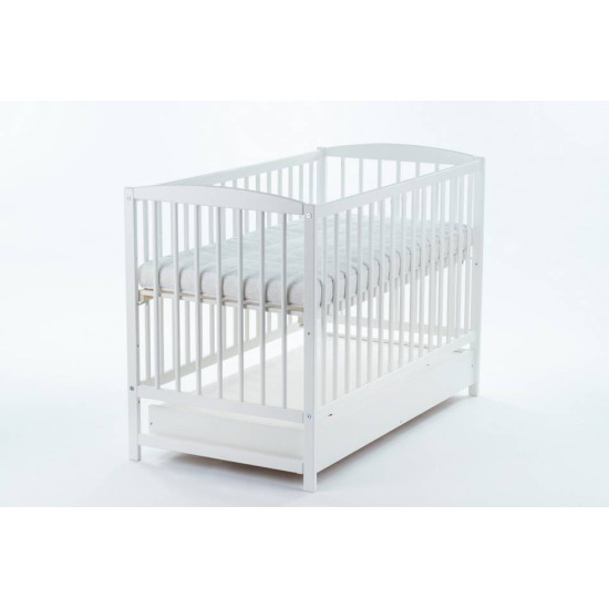 DREWEX KUBA DELUX Bērnu gulta ar noņemamu sānu un atvilktni 120x60cm, White DREWEX KUBA DELUX Bērnu gulta ar noņemamu sānu un atvilktni 120x60cm, White