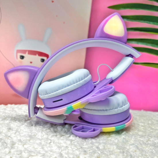 Bezvadu bluetooth austiņas ar mirdzošām kaķu ausīm un Pop-it, Violetas Bezvadu bluetooth austiņas ar mirdzošām kaķu ausīm un Pop-it, Violetas