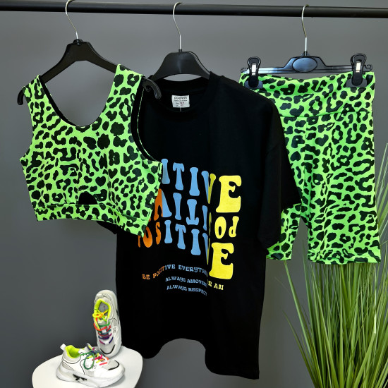 Sporta komplekts tops un legingi Zaļi ar leoparda pintu