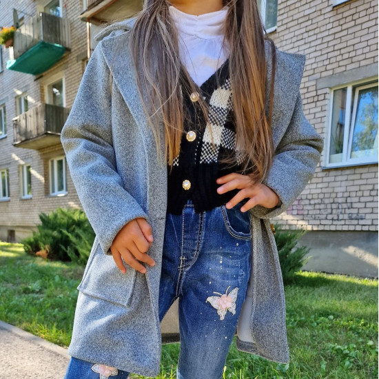 Stilīgs starpsezonas mētelis Pelēks Stilīgs starpsezonas mētelis Pelēks