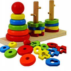 Montessori koka šķirotājs 3 piramīdas Montessori koka šķirotājs 3 piramīdas