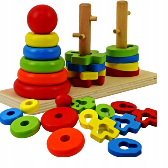 Montessori koka šķirotājs 3 piramīdas Montessori koka šķirotājs 3 piramīdas