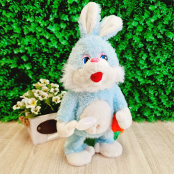 Bērnu interaktīva mīkstā rotaļlieta Zaķis ar burkānu 40cm - zils