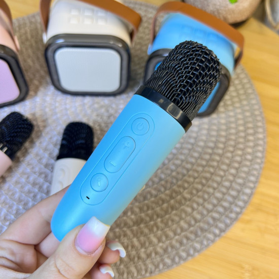 Karaoke skaļrunis ar bezvadu mikrofonu un RGB apgaismojumu Zila